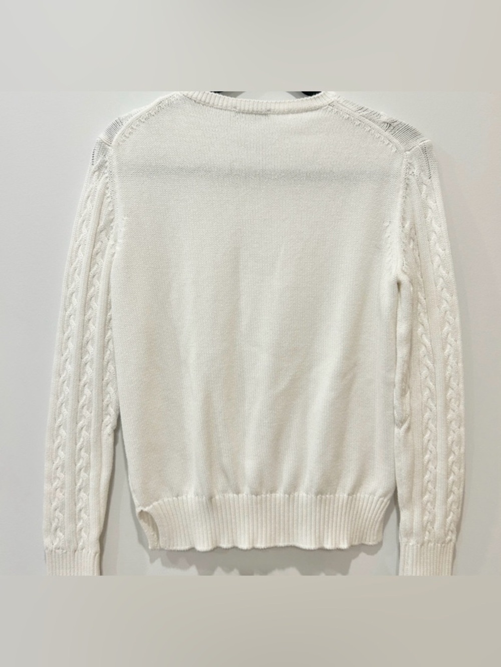 Benetton Classic Cable Knit Crewneck Sweater - Cream - Picture 3 of 4